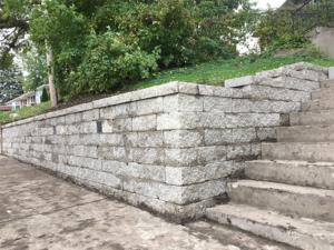 Big white retaining wall and staircase