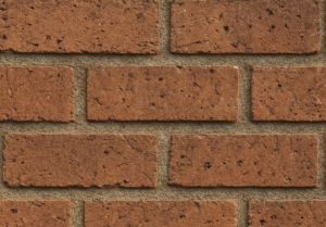 Close-up of brick retaining wall.