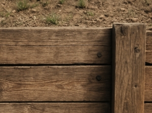 Close-up of timber retaining wall.